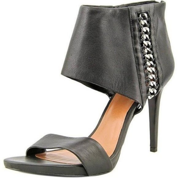 Vince Camuto Shoes - NWOB Womens Vince Camuto Freya Black Leather Chain Open Toe Stiletto Heels 10 *